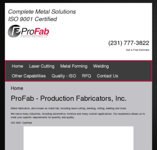 Metal Fab ProFAB Production Fabricators Inc Muskegon Michigan